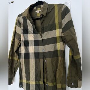 Burberry olive color blouse , button down , size small